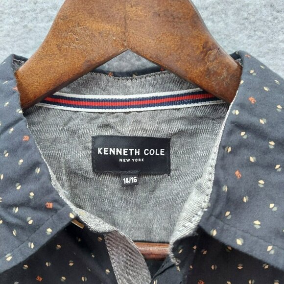 Kenneth Cole Black Long Sleeve Collared Slim Fit Dress Shirt Size 14/16 - Picture 4 of 8